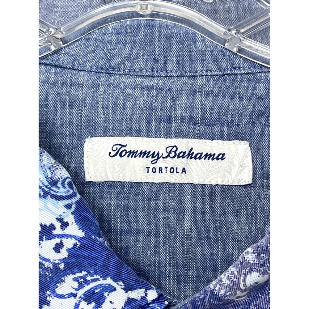 Tommy Bahama Tortola Hawaiian Button Down Shirt Mens XXL Batik Blue Long Sleeve - Picture 3 of 9